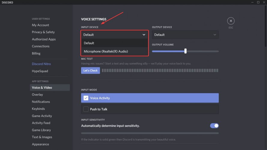 discord input device mic not working windows 10