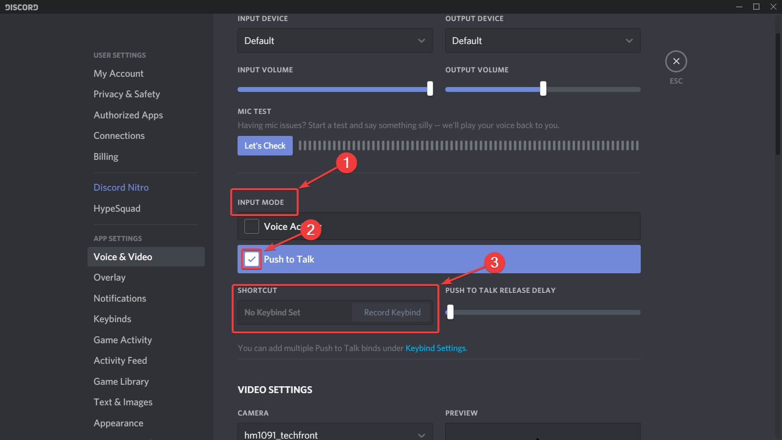 best push to talk key for discod