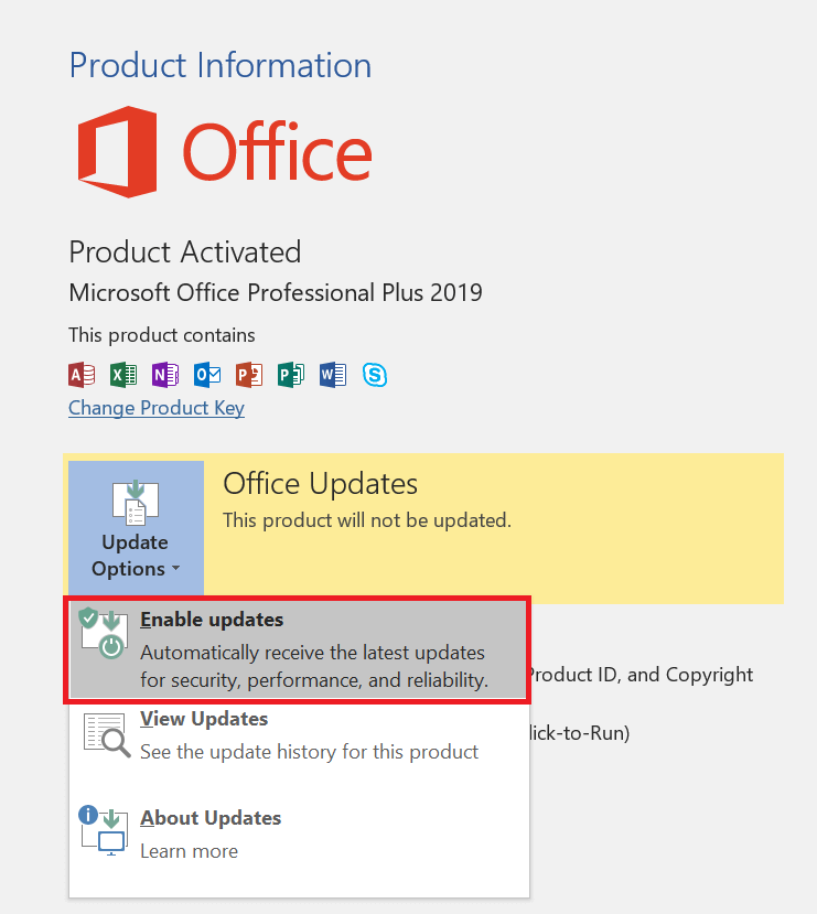 Enable Office Updates
