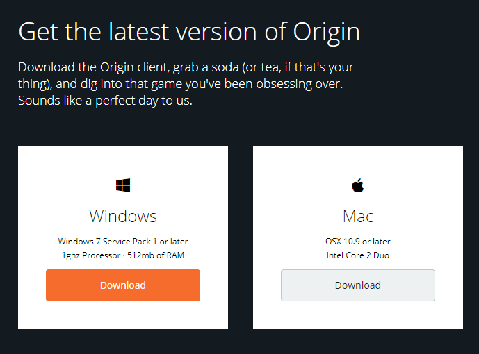 download origin client Your Origin client is too old