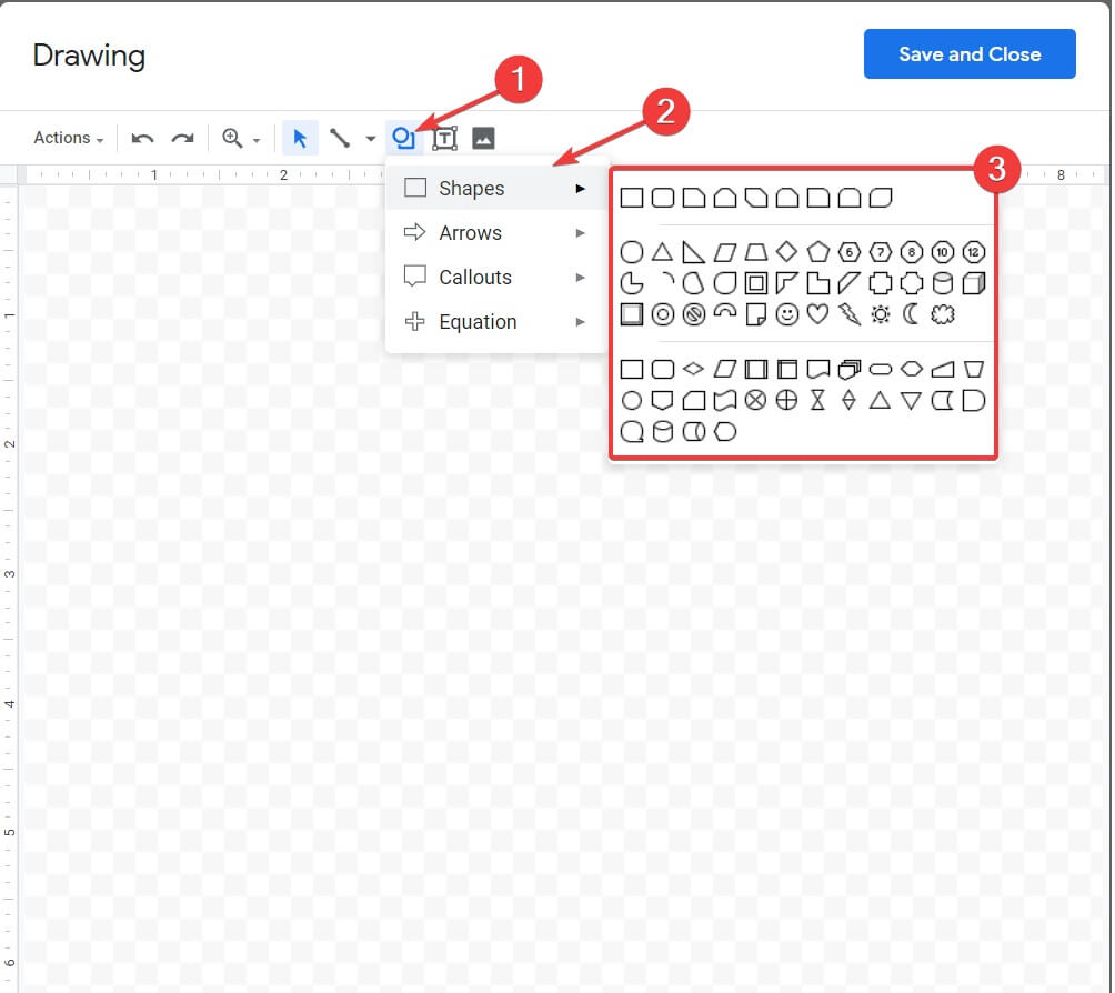 Google Docs drawing shapes