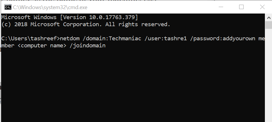 Join a Domain through Command Prompt join domain option missing windows 10