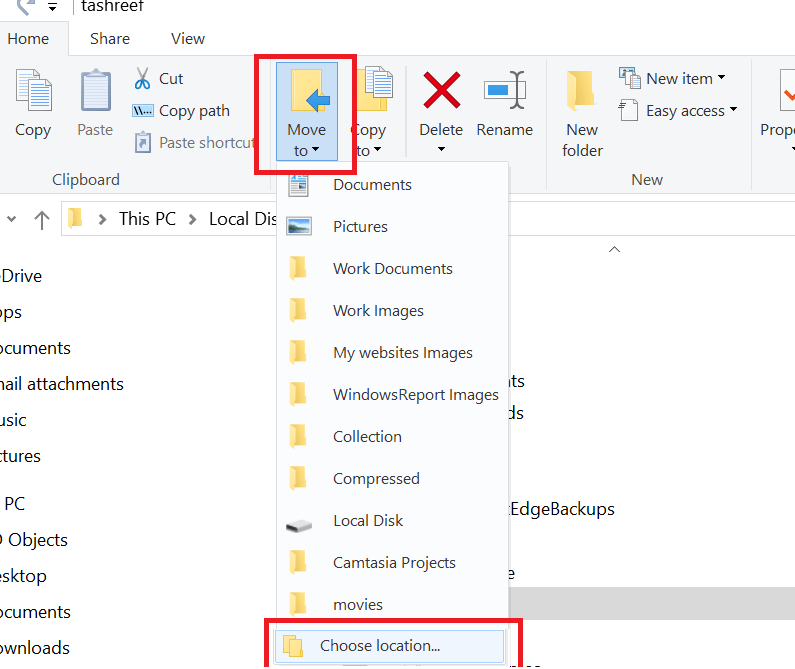 OneDrive- Folder- Move to - Choose a Location