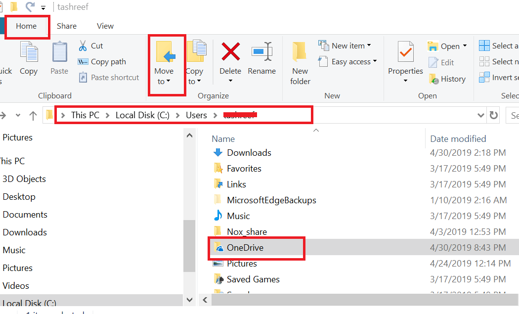 OneDrive- Move folder - Default Location