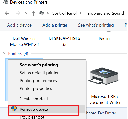 Remove Printer from Printers and Devices