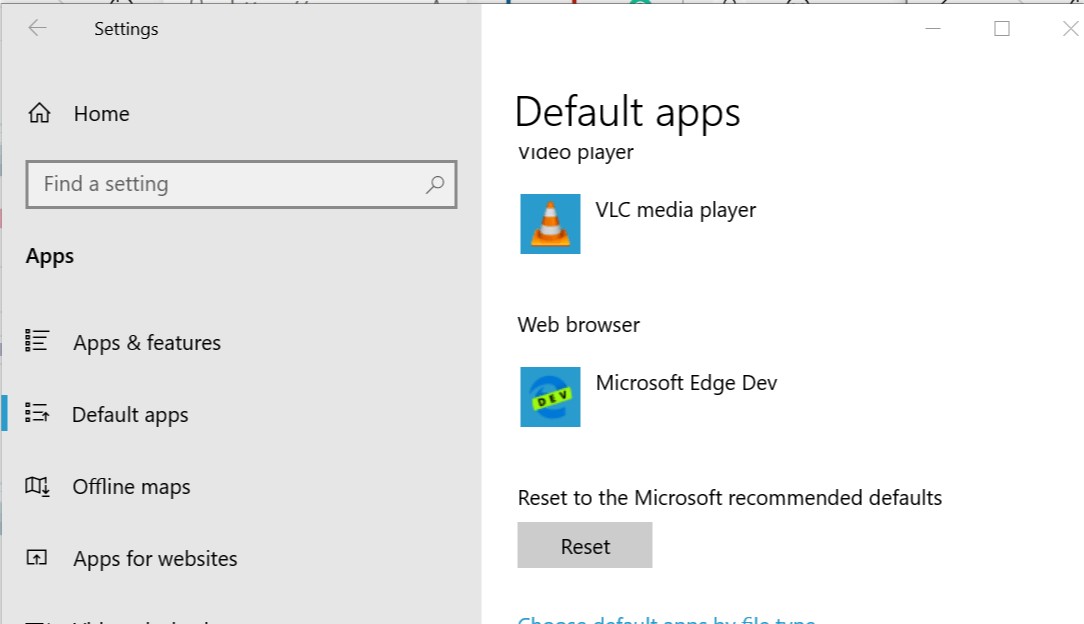 Reset Default Apps Windows 10 Set associations for a program is blank