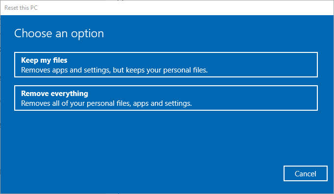 reset this pc keep my files