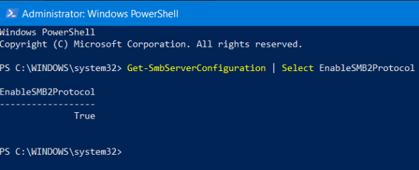powershell get_smbServerconfiguration your system requires smb2 or higher