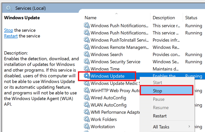 Services - Windows Update - Stop