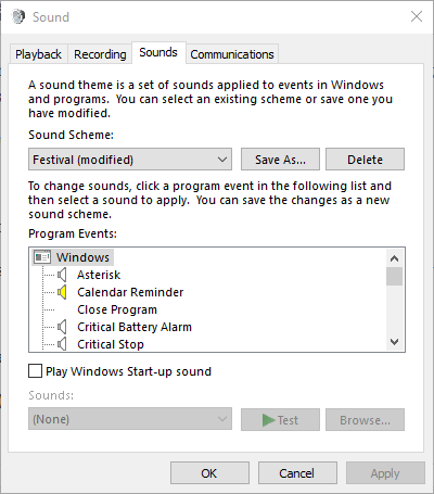 sound settings sounds tab