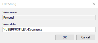 edit string %userprofile%Documents