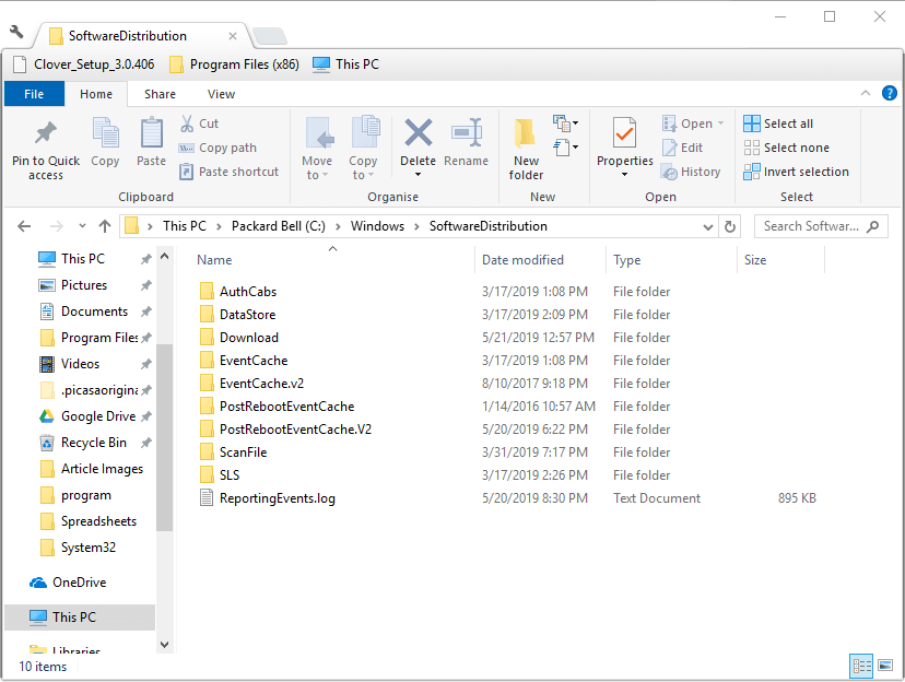 delete software distribution folder