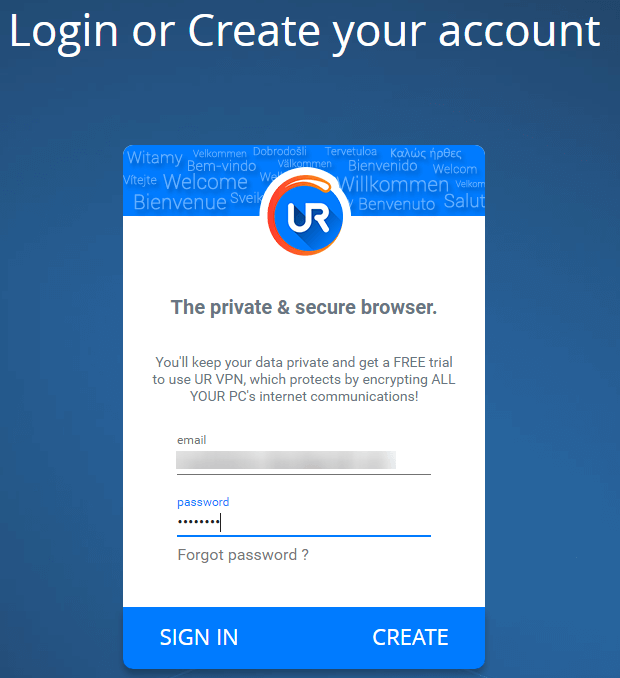 UR browser built-in VPN