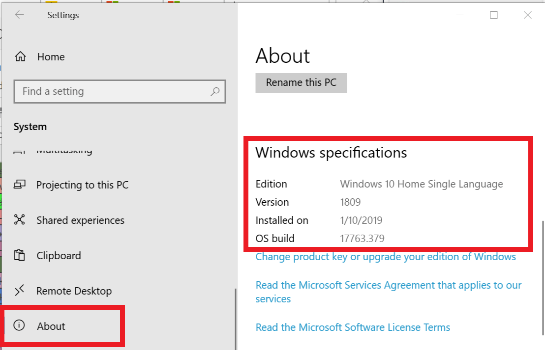 Windows 10 About Build