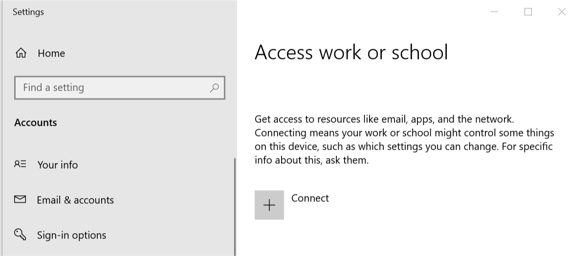 Windows 10 Access Work or School windows join domain