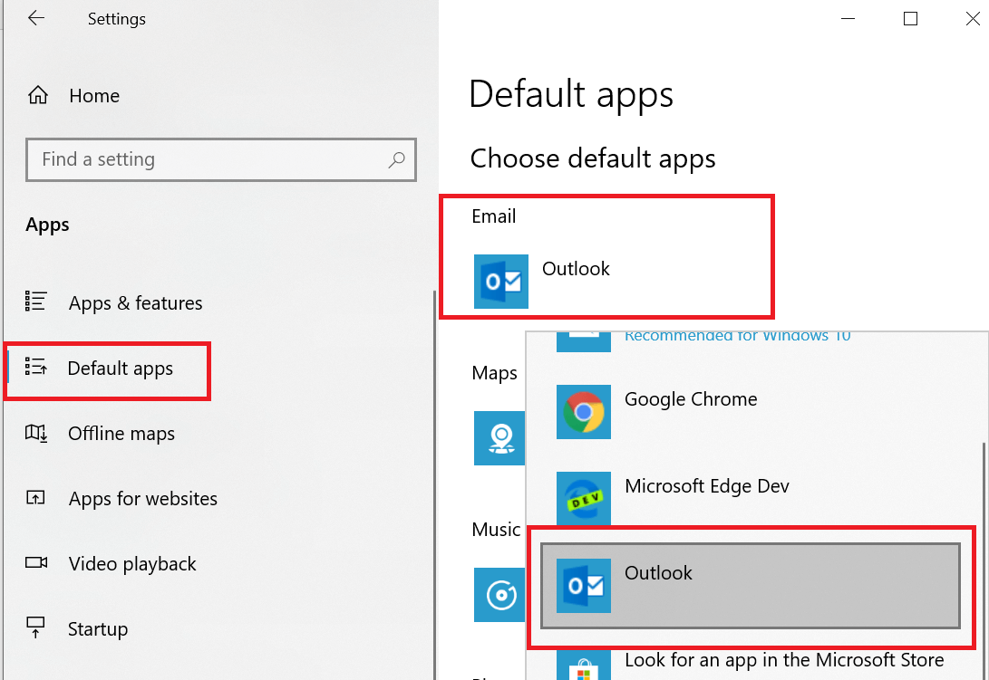 Windows 10 - Default Apps - Mail Client