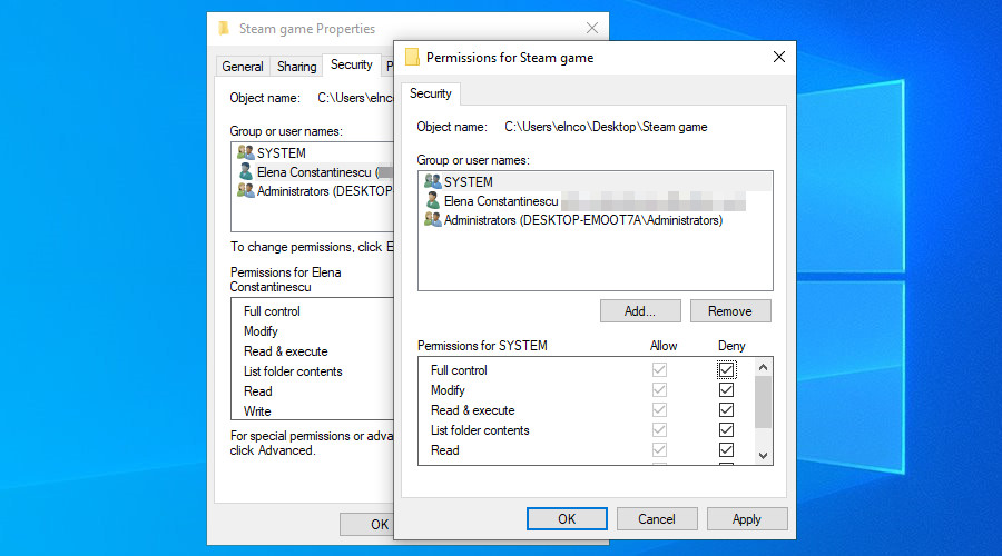 manage security folder permissions in Windows 10
