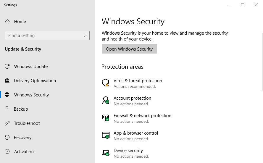 windows security windows 10 settings Get-MpComputerStatus
