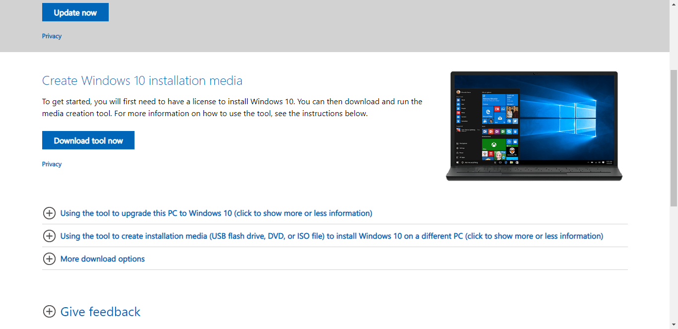 Windows media Creation tool not enough space error