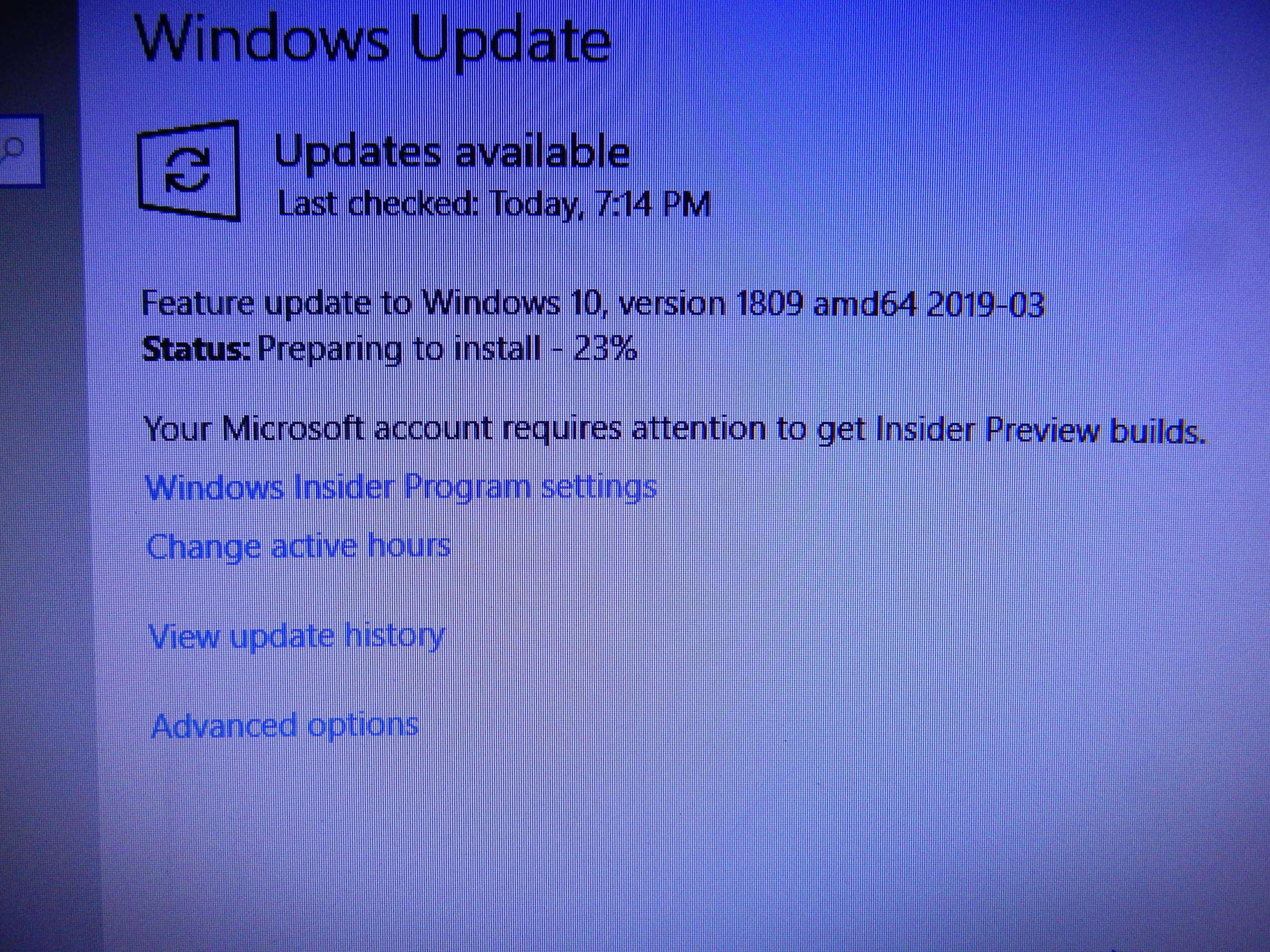 windows v1809/v1903 amd64 update on intel system