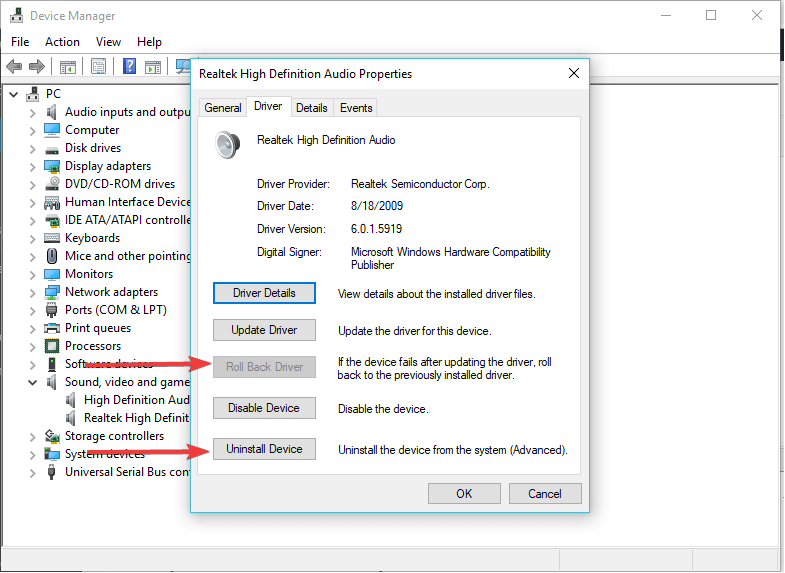 Uninstall driver Youtube Audio renderer error Please restart your computer