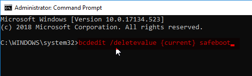 bcdedit /deletevalue {current} safeboot pc automatically starts in safe mode