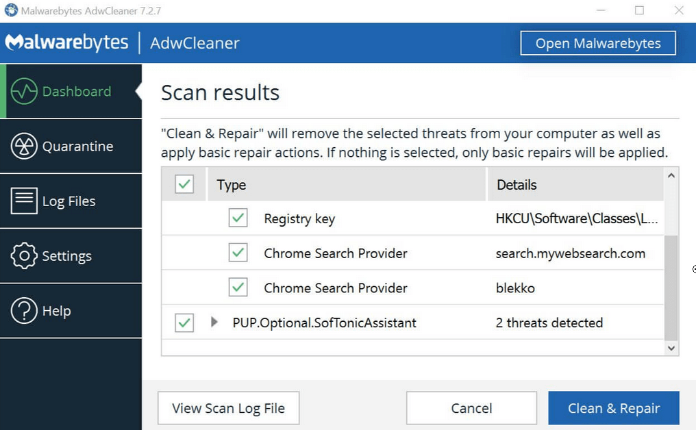 scan for pups with malwarebytes the instruction at referenced memory windows 10