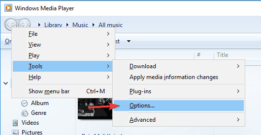 tools options windows media player the required video codec is not installed
