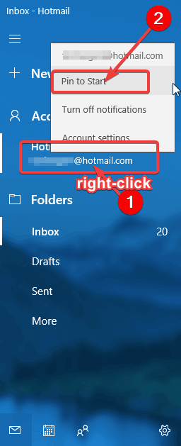 pin to start  Mail App notifications not working