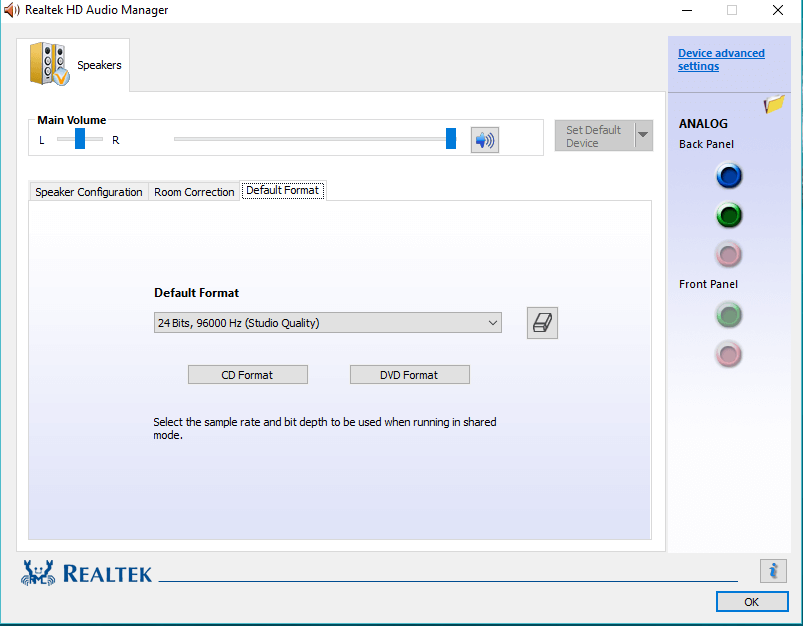 Download Default Format Realtek HD Audio Manager