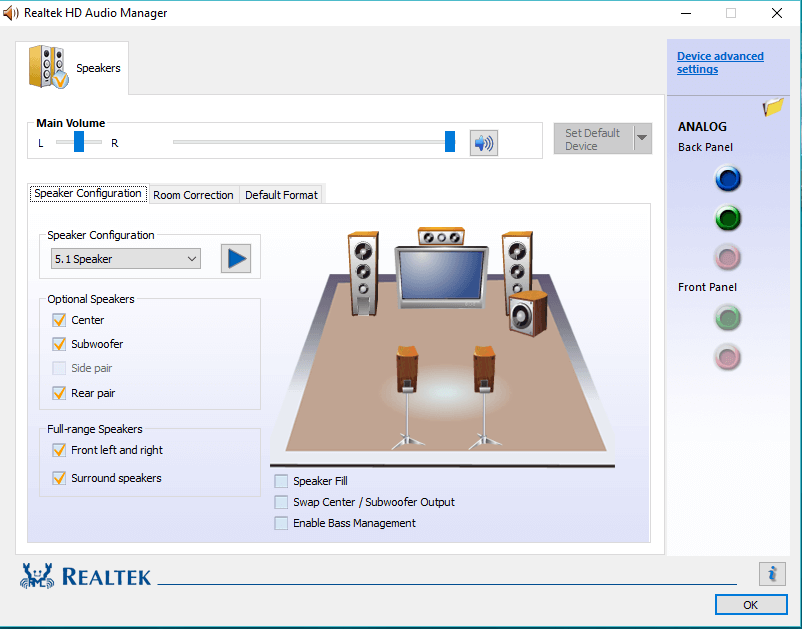 Speaker Configuration Download Realtek HD Audio Manager Realtek HD Audio Manager