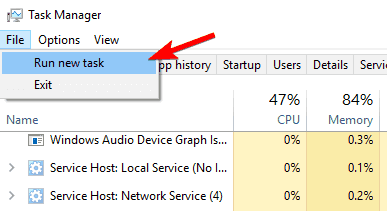 Run new task task manager you do not have sufficient privileges to install the program