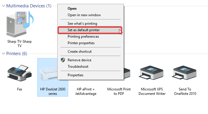 set as default printer how to stop printing going to onenote