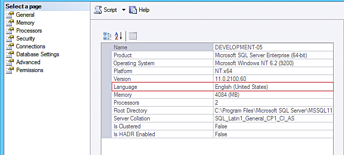 set language SQL Server Query Execution Failed For Dataset