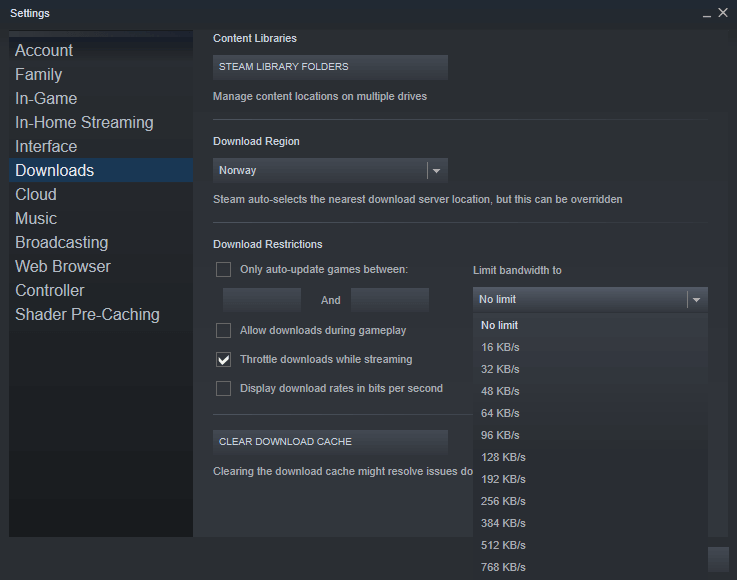 steam download speed slow but internet fast