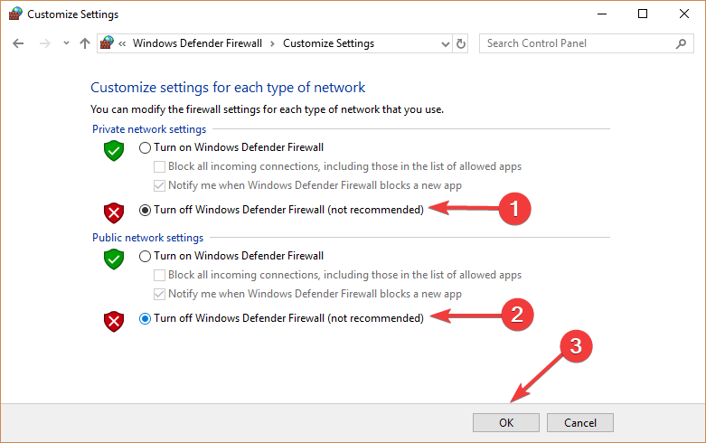 turn off windows defender firewall bs player cannot download codecs