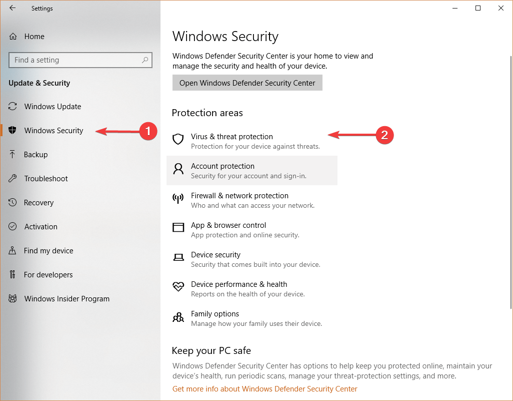 windows security virus and threat protection pc automatically alt tabs