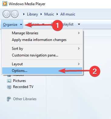 Options WMP windows media player cannot find the file