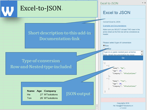 wtsolutions excel to json converter oxygen excel to json converter