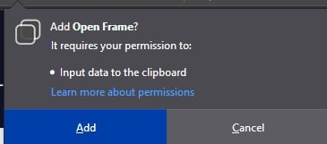 Add Open Frame to firefox - Browser doesn't support iframes
