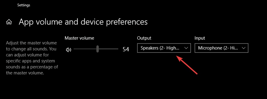 App volumes default output input settings - Browser doesn't support output device selection