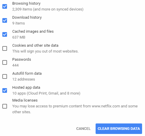 clear browsing data from google chrome something went wrong hotstar