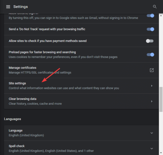 Chrome site settings advanced options - Browser does not fit screen