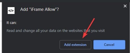 Click on Add extension - Browser doesn't support iframes