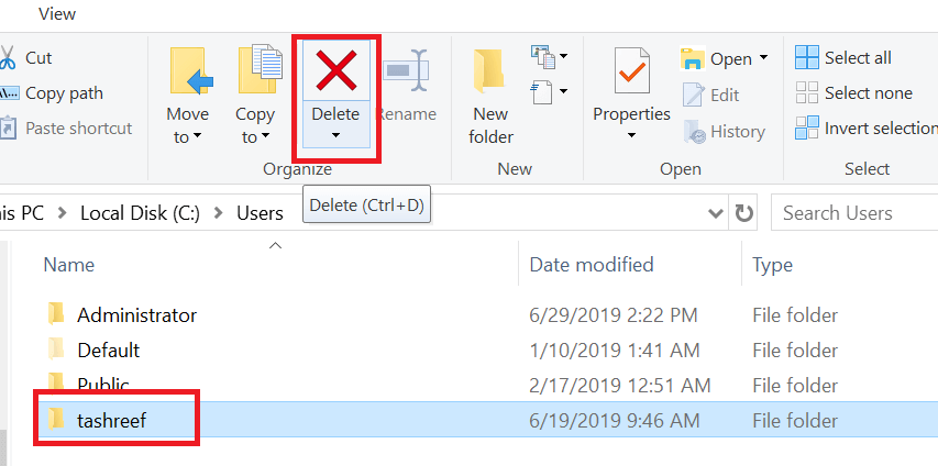 Delete User Profile from File Explorer