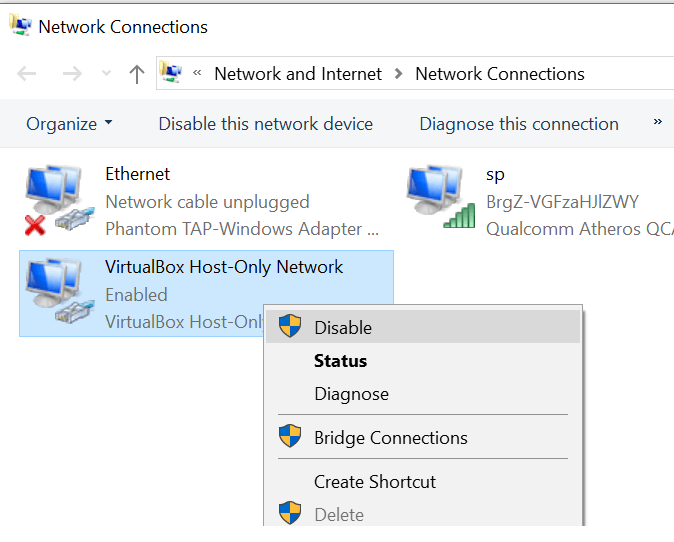 Disable Virtual machine Network Adapter