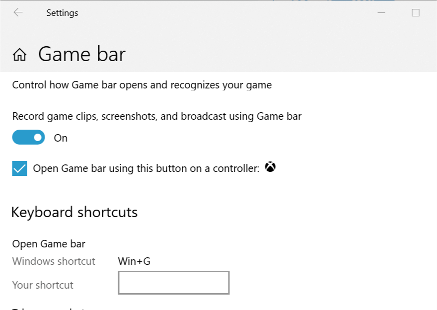 Make sure game bar recording is turned on