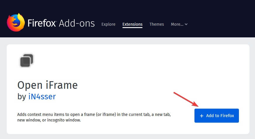Firefox addons add button - Browser doesn't support iframes
