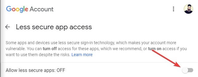 Less secure app access Gmail - email server doesn't support secure connection