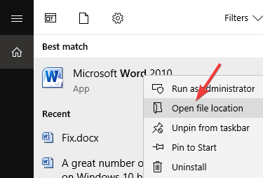 Open file location Word - Microsoft Word Opens small window